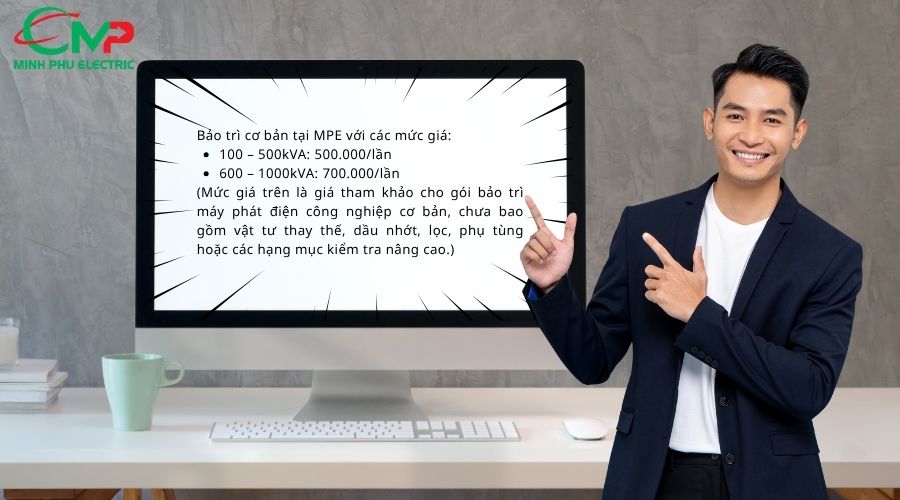 CHI PHÍ BẢO TRÌ MÁY PHÁT ĐIỆN CÔNG NGHIỆP BAO NHIÊU? 1 Bảng giá bảo trì máy phát điện công nghiệp tại Minh Phú Electric