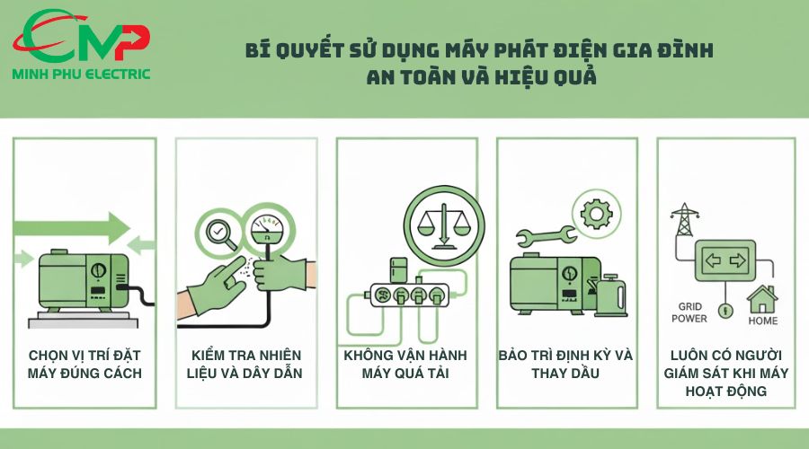 Bí quyết sử dụng máy phát điện gia đình an toàn và hiệu quả