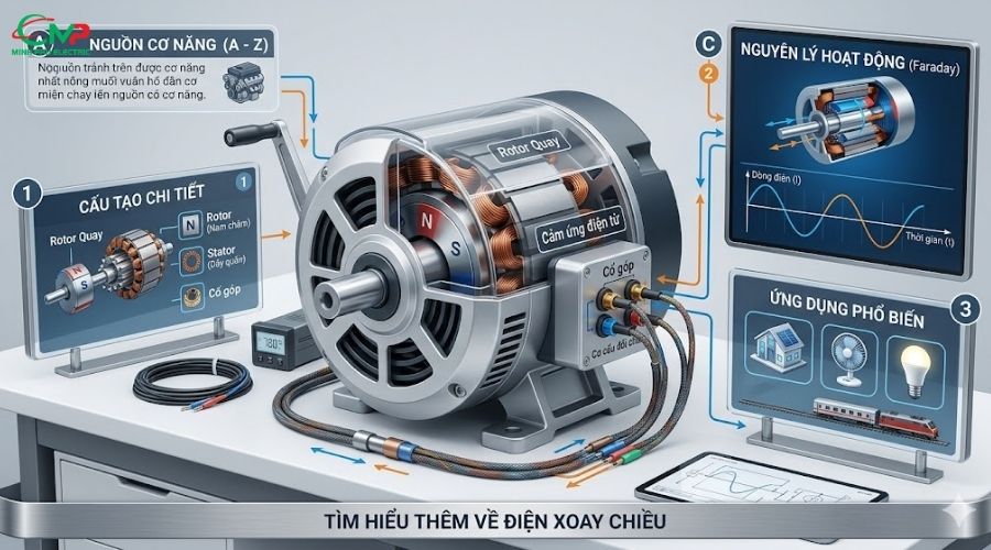 KHÁM PHÁ MÁY PHÁT ĐIỆN XOAY CHIỀU MỘT PHA 2 Cơ chế vận hành máy phát điện xoay chiều 1 pha từ A - Z