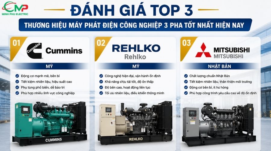 Đánh giá top 3 thương hiệu máy phát điện công nghiệp 3 pha tốt nhất hiện nay