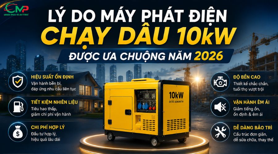 Lý do máy phát điện chạy dầu 10kW được ưa chuộng năm 2026