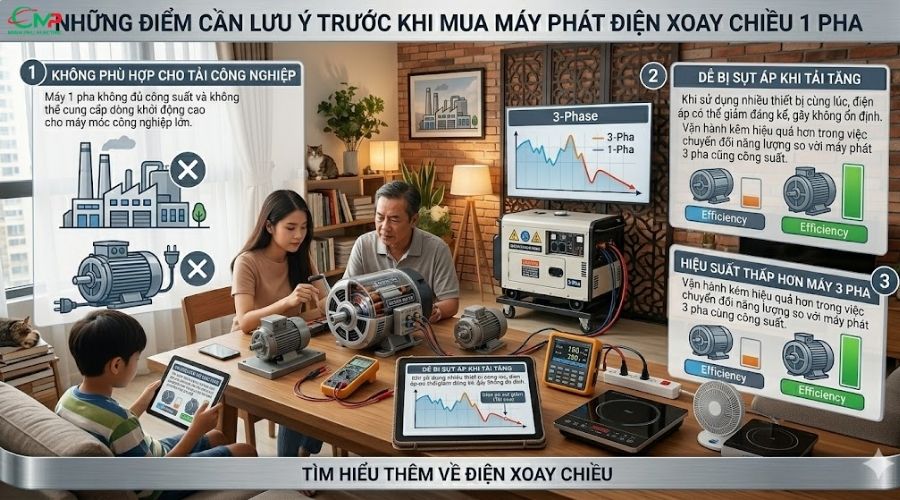 KHÁM PHÁ MÁY PHÁT ĐIỆN XOAY CHIỀU MỘT PHA 3 Những điểm cần lưu ý trước khi mua máy phát điện xoay chiều 1 pha