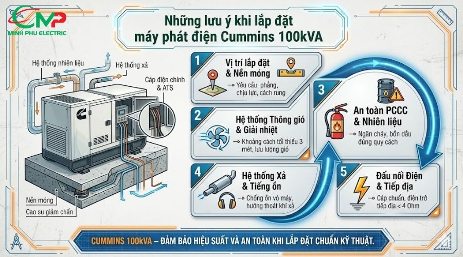 Những lưu ý khi lắp đặt máy phát điện Cummins 100kVA 