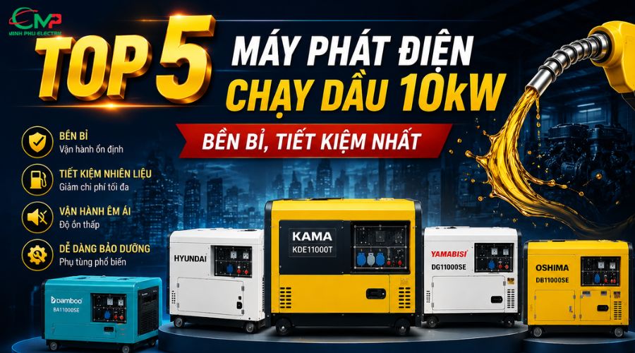 Top 5 máy phát điện chạy dầu 10kW bền bỉ, tiết kiệm nhất 