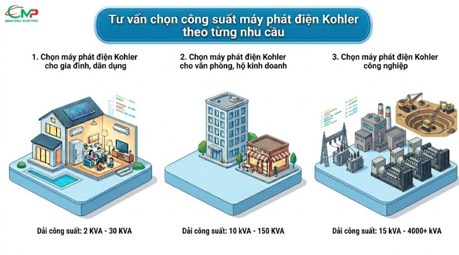 Tư vấn chọn công suất máy phát điện Kohler theo từng nhu cầu