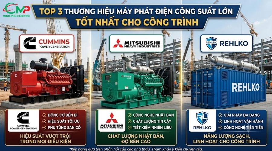 Top 3 thương hiệu máy phát điện công suất lớn tốt nhất cho công trình